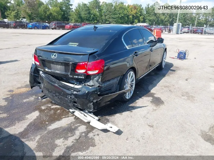 2008 Lexus Gs 350 VIN: JTHCE96S080020643 Lot: 40402095