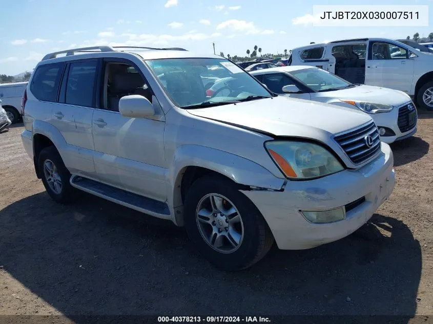 2003 Lexus Gx 470 VIN: JTJBT20X030007511 Lot: 40378213