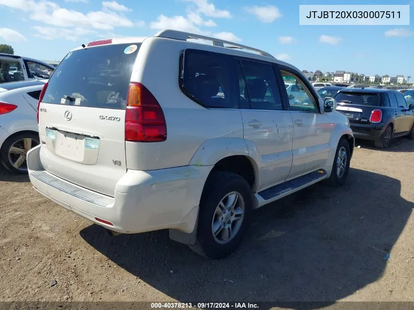 2003 Lexus Gx 470 VIN: JTJBT20X030007511 Lot: 40378213