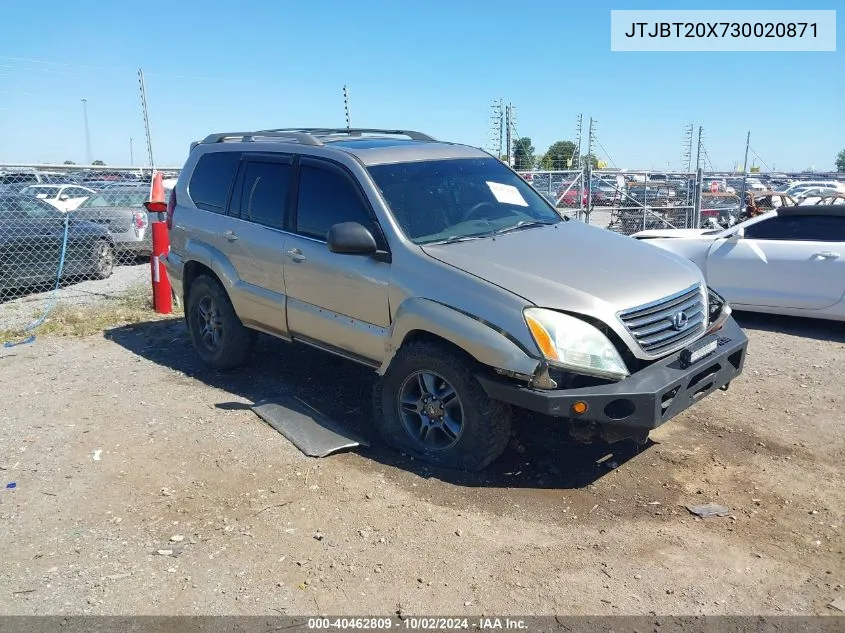 2003 Lexus Gx 470 VIN: JTJBT20X730020871 Lot: 40462809