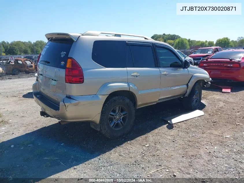 2003 Lexus Gx 470 VIN: JTJBT20X730020871 Lot: 40462809