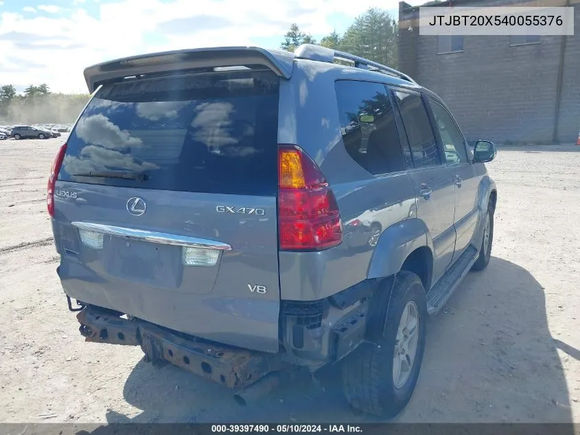 2004 Lexus Gx 470 VIN: JTJBT20X540055376 Lot: 39397490