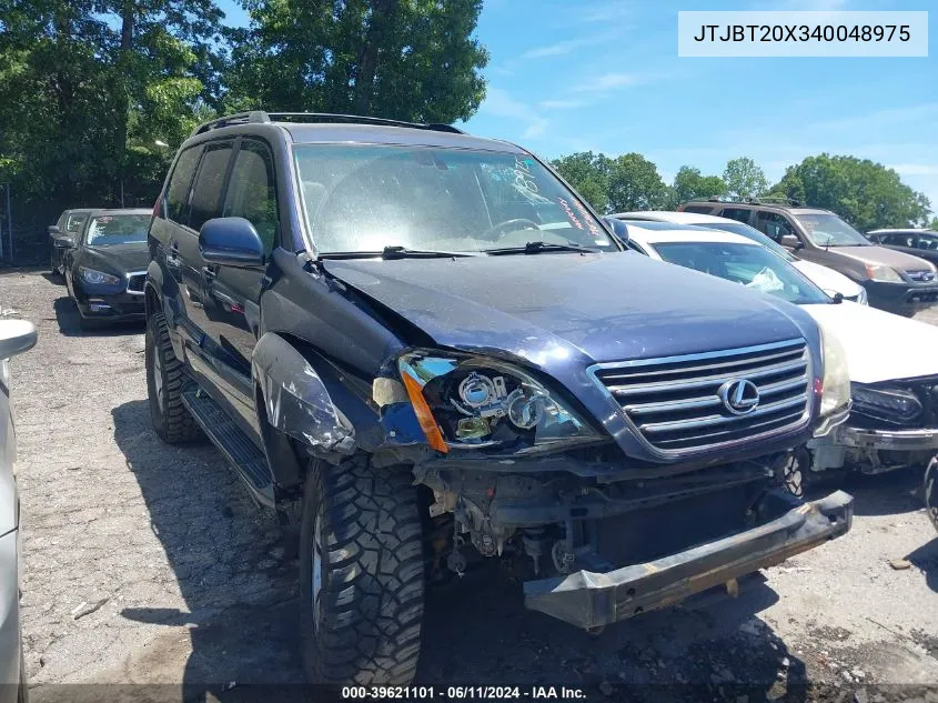 2004 Lexus Gx 470 VIN: JTJBT20X340048975 Lot: 39621101