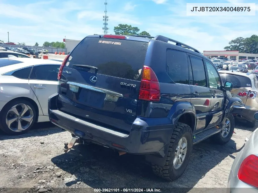 2004 Lexus Gx 470 VIN: JTJBT20X340048975 Lot: 39621101