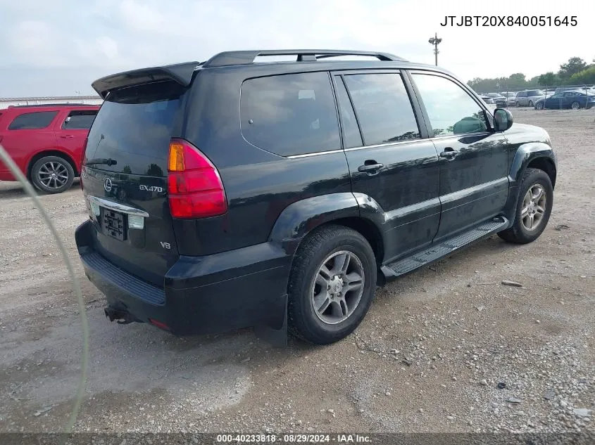 2004 Lexus Gx 470 VIN: JTJBT20X840051645 Lot: 40233818