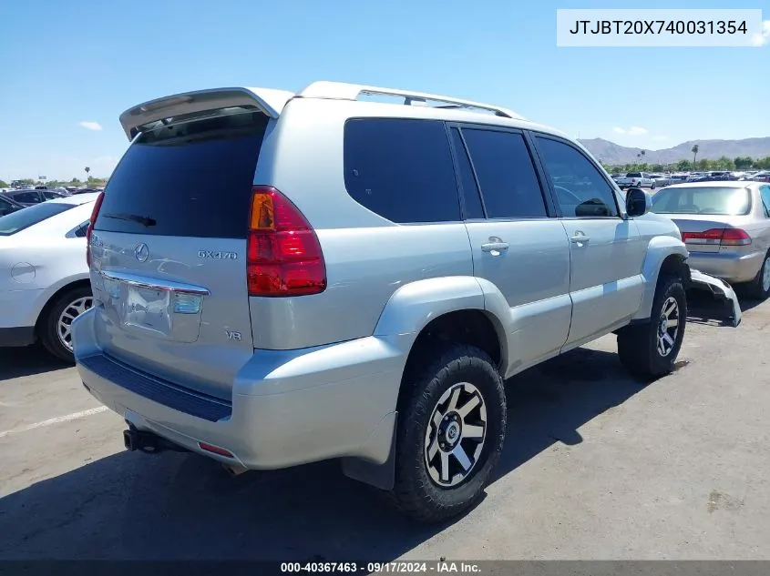 2004 Lexus Gx 470 VIN: JTJBT20X740031354 Lot: 40367463