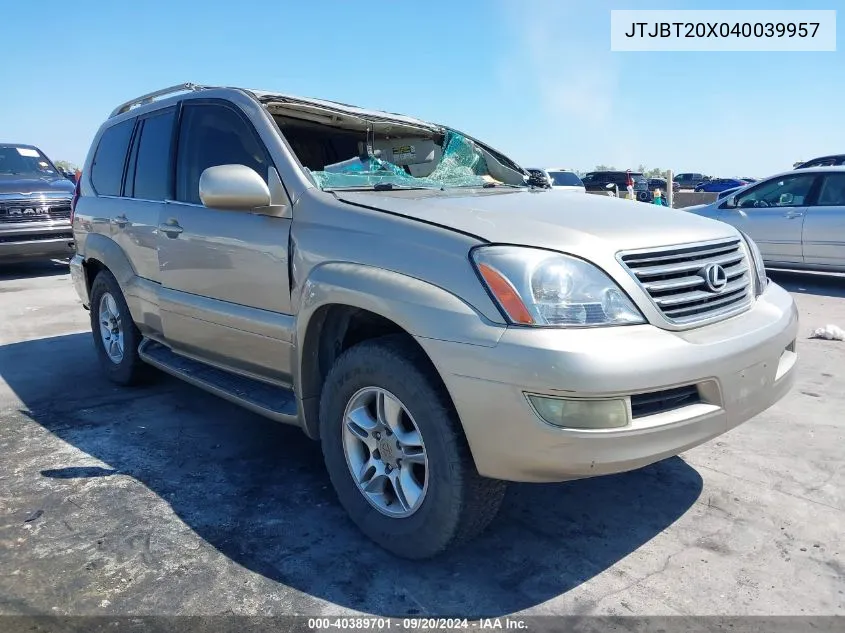 2004 Lexus Gx 470 VIN: JTJBT20X040039957 Lot: 40389701