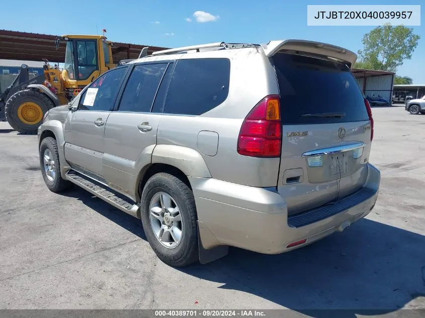 2004 Lexus Gx 470 VIN: JTJBT20X040039957 Lot: 40389701