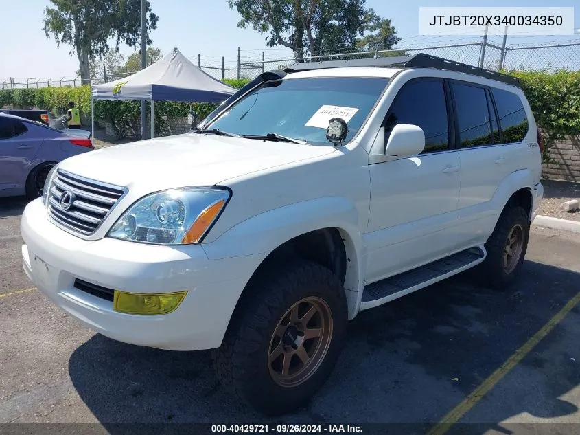 2004 Lexus Gx 470 470 VIN: JTJBT20X340034350 Lot: 40429721