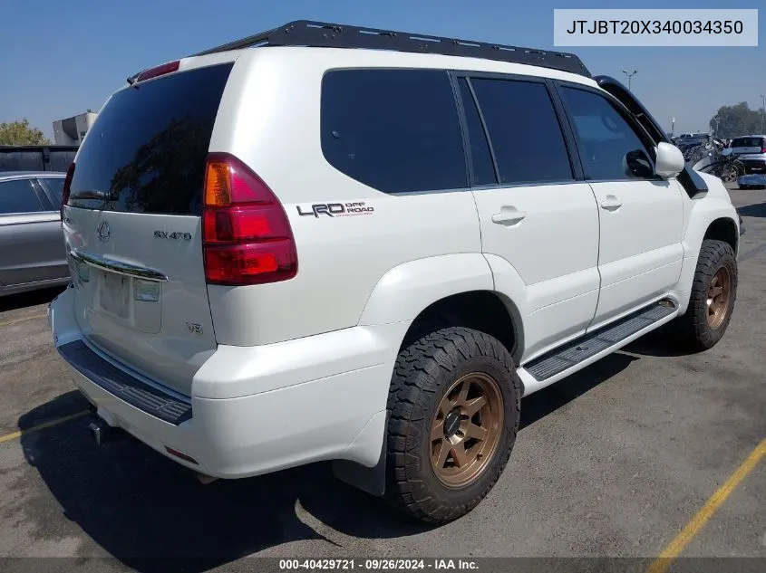 2004 Lexus Gx 470 470 VIN: JTJBT20X340034350 Lot: 40429721