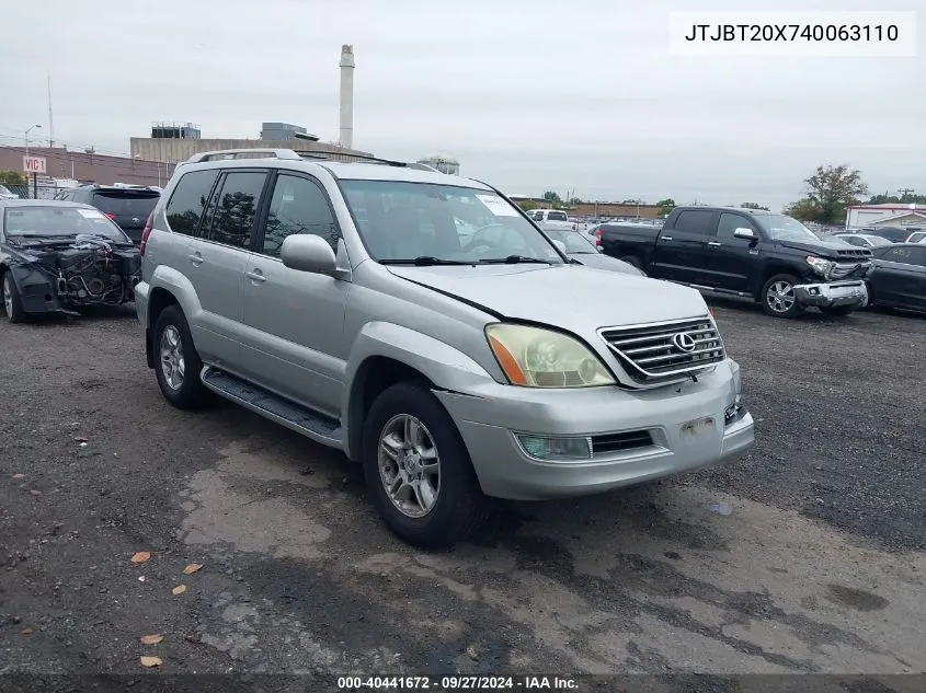 2004 Lexus Gx 470 VIN: JTJBT20X740063110 Lot: 40441672