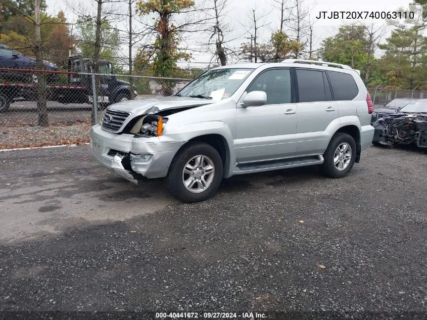 2004 Lexus Gx 470 VIN: JTJBT20X740063110 Lot: 40441672