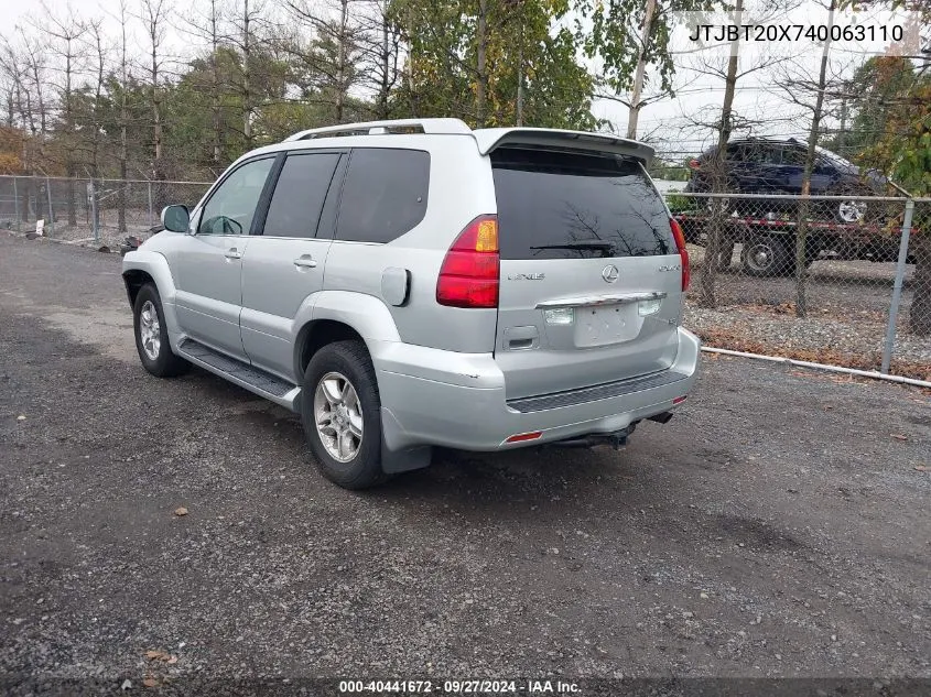 2004 Lexus Gx 470 VIN: JTJBT20X740063110 Lot: 40441672