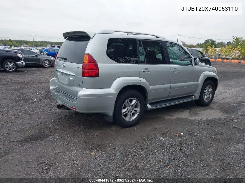 2004 Lexus Gx 470 VIN: JTJBT20X740063110 Lot: 40441672