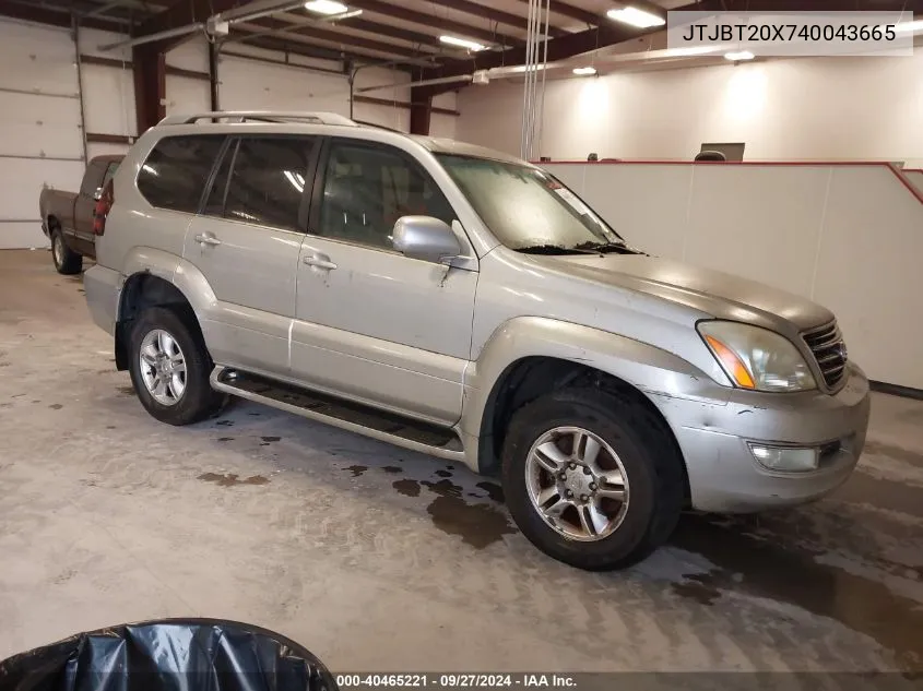 2004 Lexus Gx 470 VIN: JTJBT20X740043665 Lot: 40465221