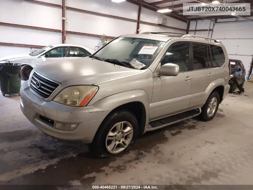 2004 Lexus Gx 470 VIN: JTJBT20X740043665 Lot: 40465221