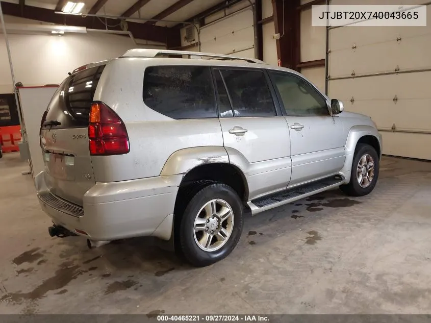 2004 Lexus Gx 470 VIN: JTJBT20X740043665 Lot: 40465221