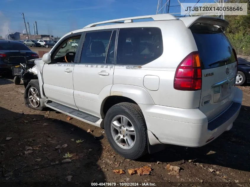 2004 Lexus Gx 470 VIN: JTJBT20X140058646 Lot: 40479679