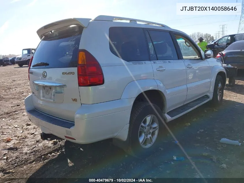 2004 Lexus Gx 470 VIN: JTJBT20X140058646 Lot: 40479679