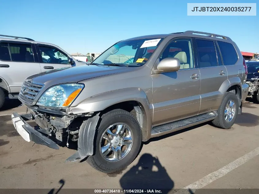 2004 Lexus Gx 470 VIN: JTJBT20X240035277 Lot: 40736418