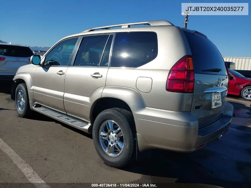 2004 Lexus Gx 470 VIN: JTJBT20X240035277 Lot: 40736418