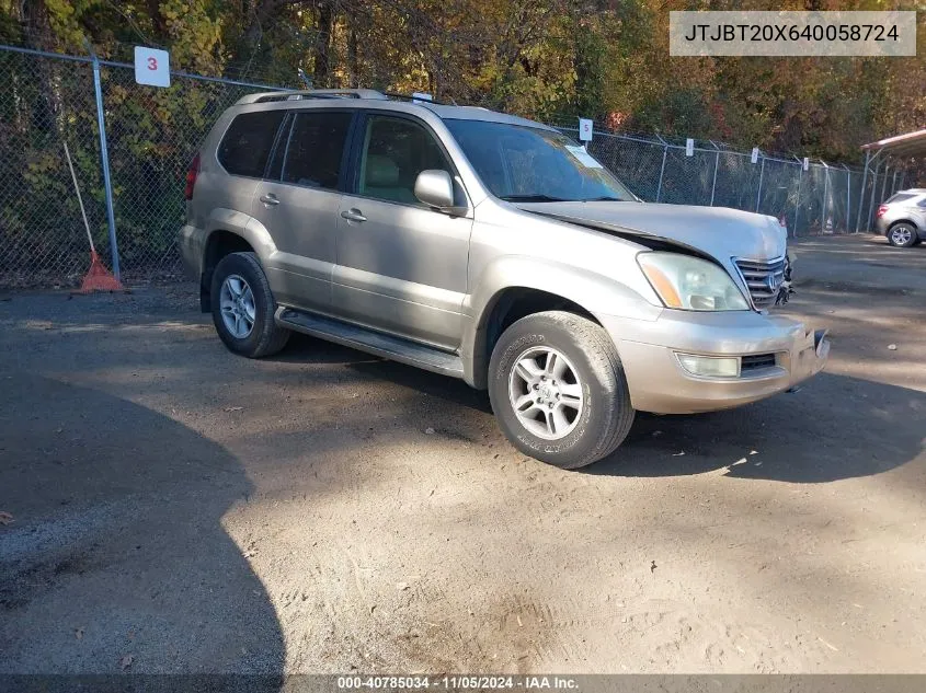 2004 Lexus Gx 470 Base (A5) VIN: JTJBT20X640058724 Lot: 40785034