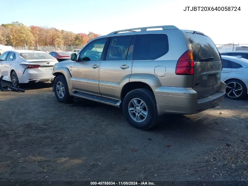 2004 Lexus Gx 470 Base (A5) VIN: JTJBT20X640058724 Lot: 40785034