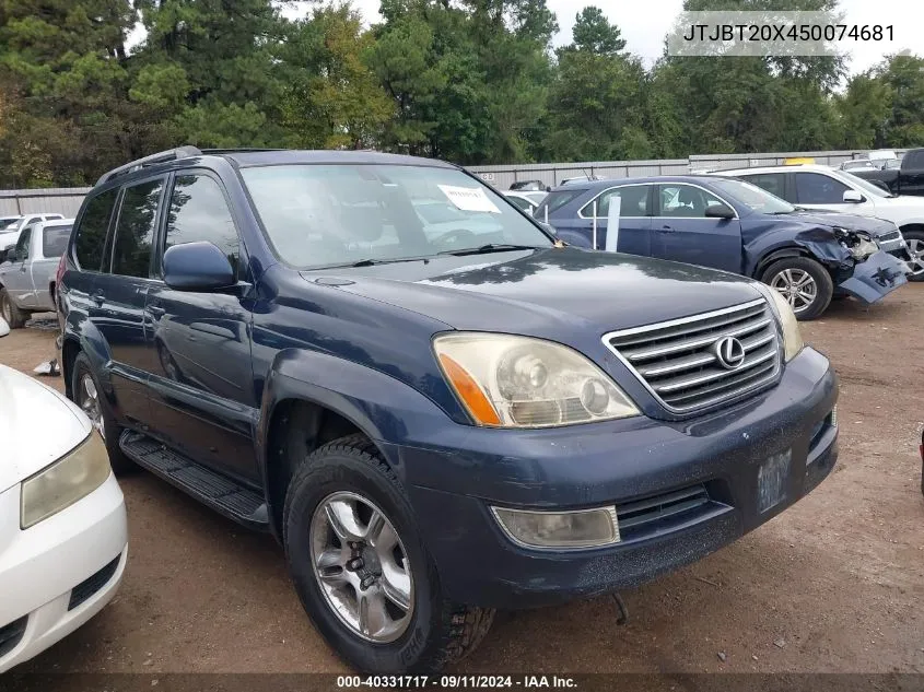 2005 Lexus Gx 470 VIN: JTJBT20X450074681 Lot: 40331717