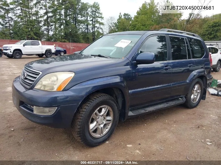 2005 Lexus Gx 470 VIN: JTJBT20X450074681 Lot: 40331717