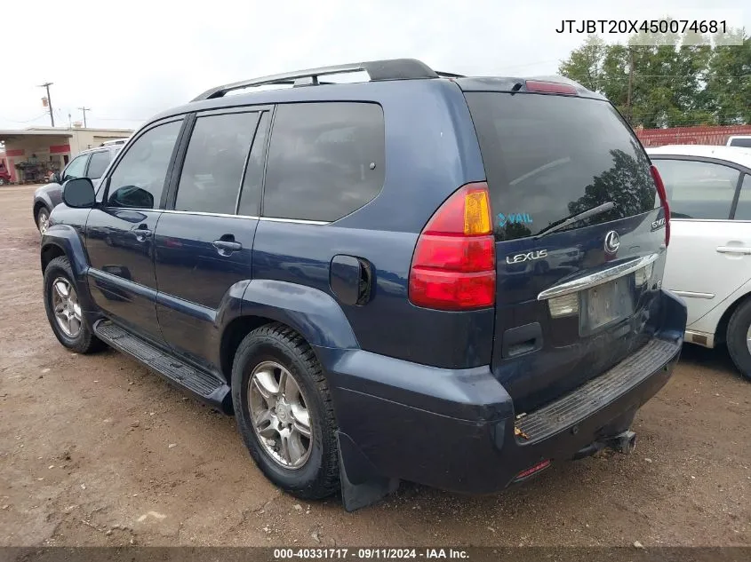 2005 Lexus Gx 470 VIN: JTJBT20X450074681 Lot: 40331717