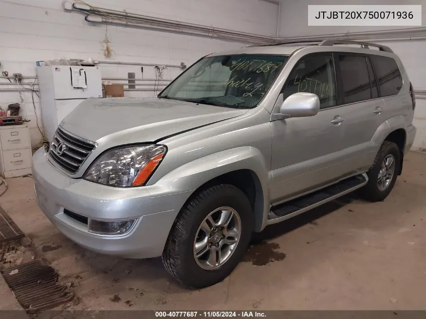 2005 Lexus Gx 470 VIN: JTJBT20X750071936 Lot: 40777687