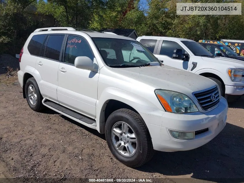 2006 Lexus Gx 470 VIN: JTJBT20X360104514 Lot: 40481868