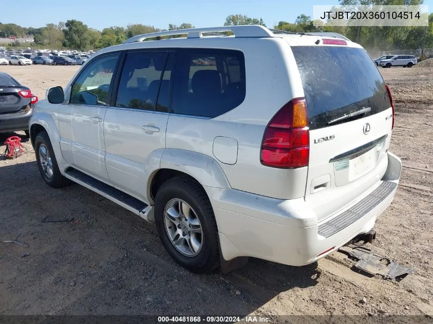 2006 Lexus Gx 470 VIN: JTJBT20X360104514 Lot: 40481868