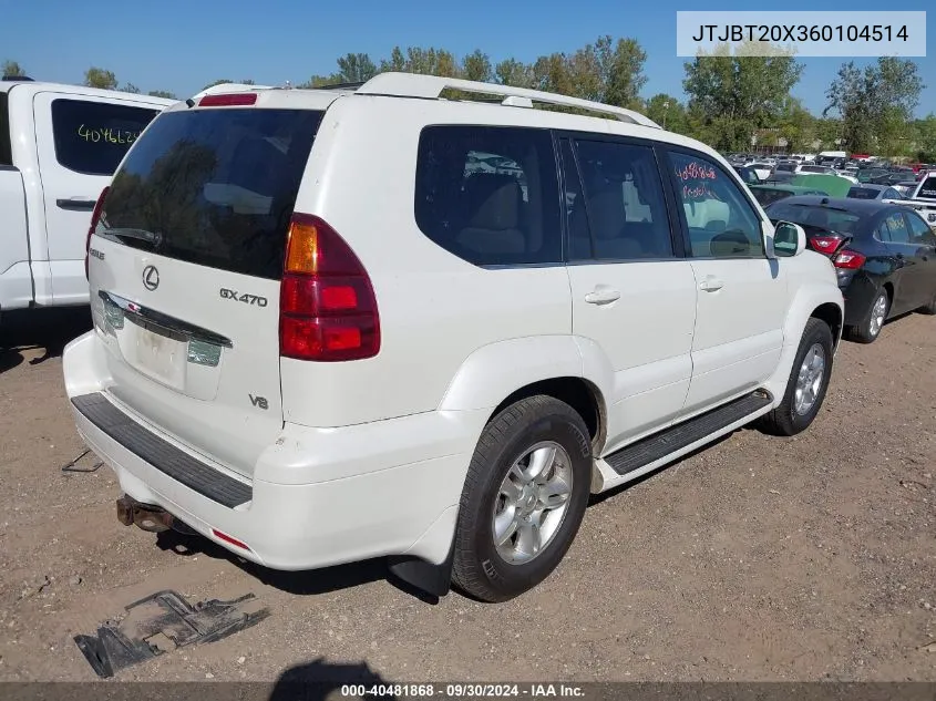 2006 Lexus Gx 470 VIN: JTJBT20X360104514 Lot: 40481868