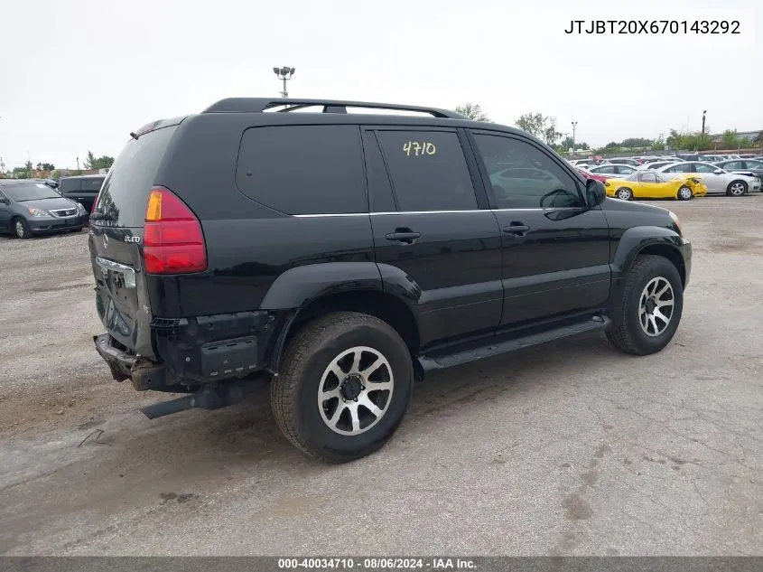 2007 Lexus Gx 470 VIN: JTJBT20X670143292 Lot: 40034710