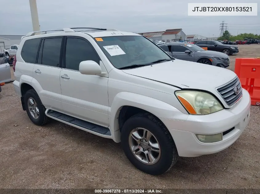 2008 Lexus Gx 470 VIN: JTJBT20XX80153521 Lot: 39867278