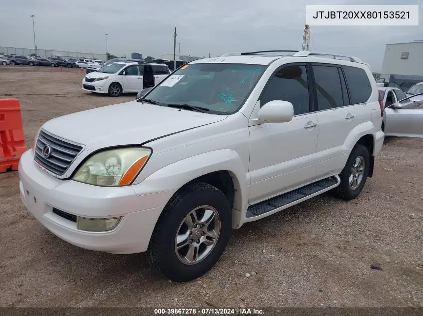 2008 Lexus Gx 470 VIN: JTJBT20XX80153521 Lot: 39867278