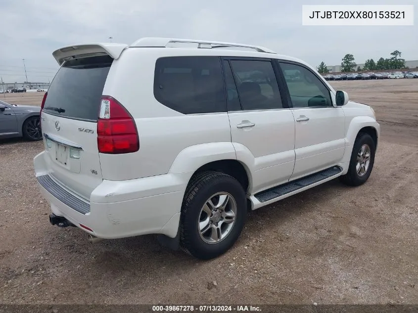 2008 Lexus Gx 470 VIN: JTJBT20XX80153521 Lot: 39867278