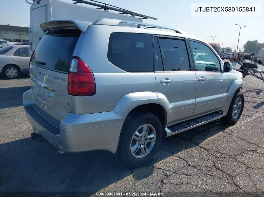 2008 Lexus Gx 470 VIN: JTJBT20X580155841 Lot: 39957991