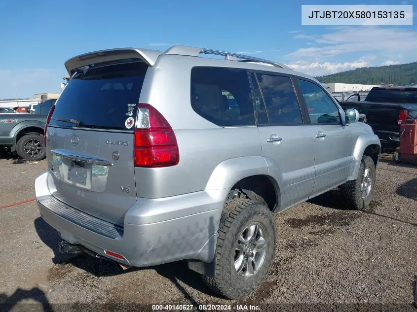 2008 Lexus Gx 470 VIN: JTJBT20X580153135 Lot: 40140527