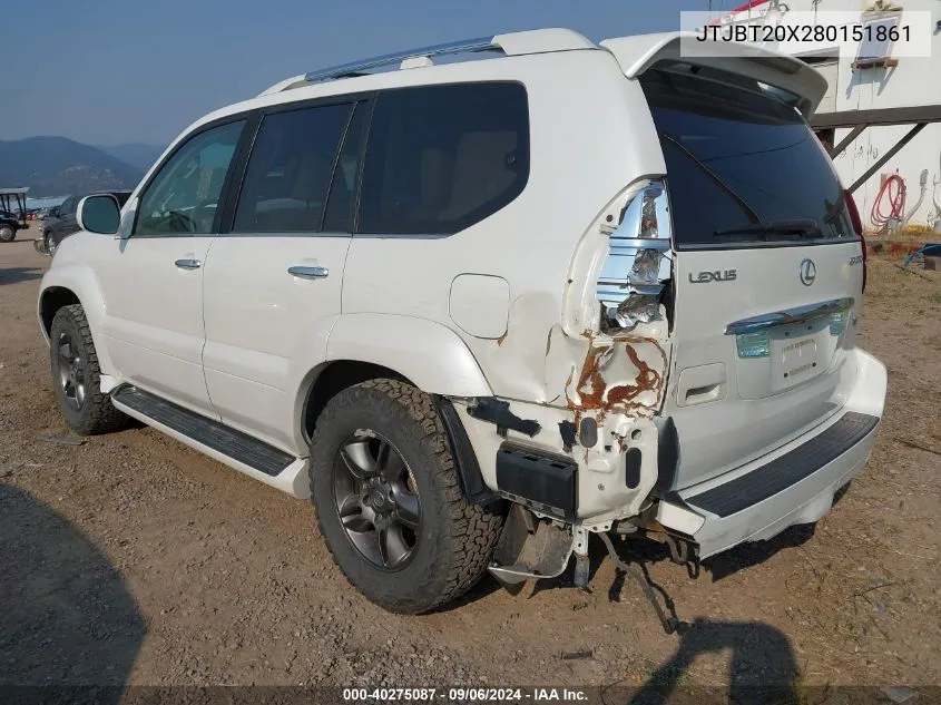 2008 Lexus Gx 470 VIN: JTJBT20X280151861 Lot: 40275087