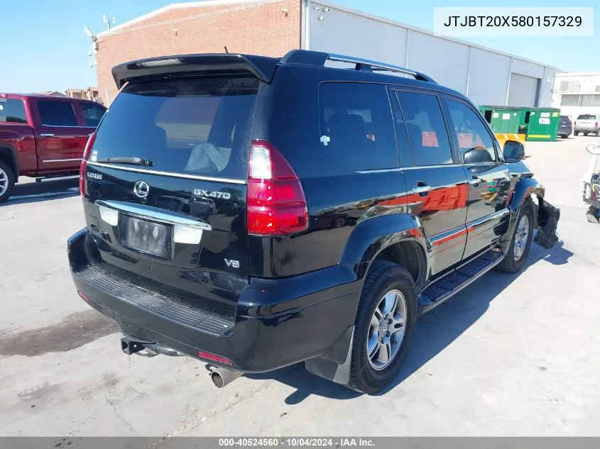 2008 Lexus Gx 470 VIN: JTJBT20X580157329 Lot: 40524560