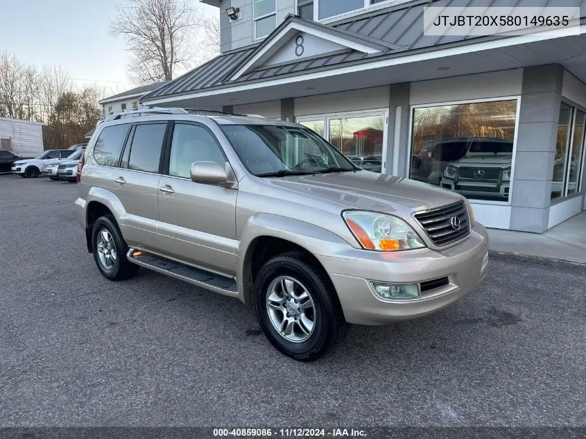 2008 Lexus Gx 470 VIN: JTJBT20X580149635 Lot: 40859086