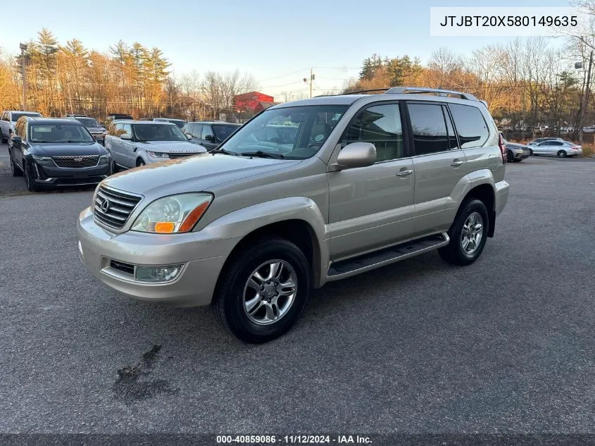 2008 Lexus Gx 470 VIN: JTJBT20X580149635 Lot: 40859086