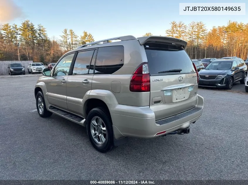 2008 Lexus Gx 470 VIN: JTJBT20X580149635 Lot: 40859086