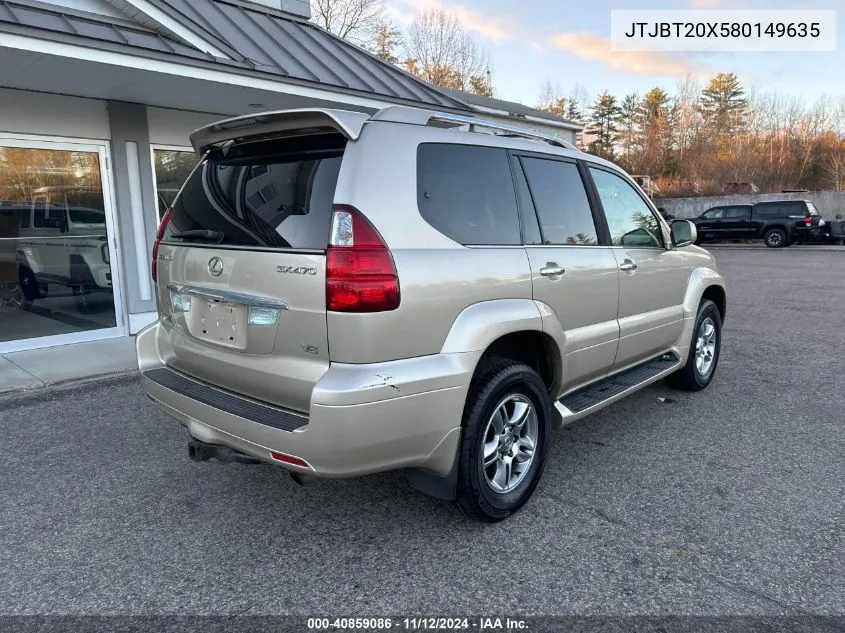 2008 Lexus Gx 470 VIN: JTJBT20X580149635 Lot: 40859086