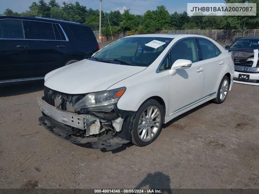 2010 Lexus Hs 250H Premium VIN: JTHBB1BA1A2007087 Lot: 40014345