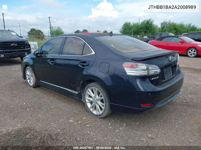 2010 Lexus Hs 250H Premium VIN: JTHBB1BA2A2008989 Lot: 40257987