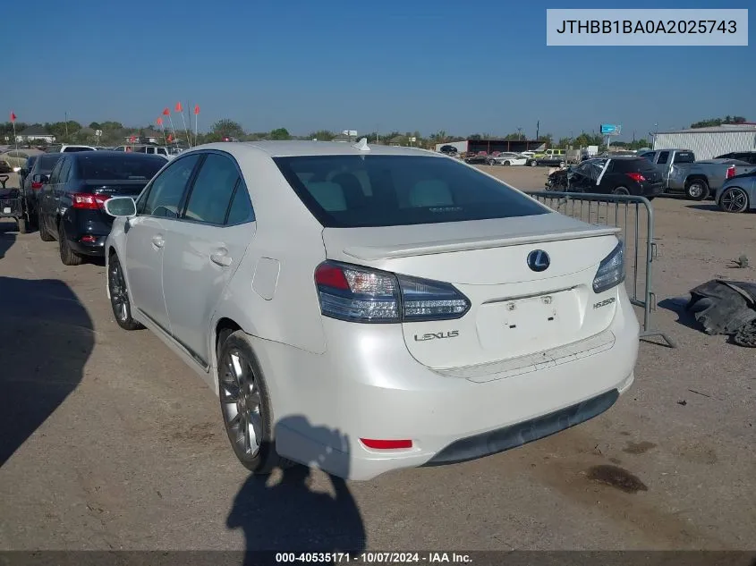 2010 Lexus Hs 250H VIN: JTHBB1BA0A2025743 Lot: 40535171