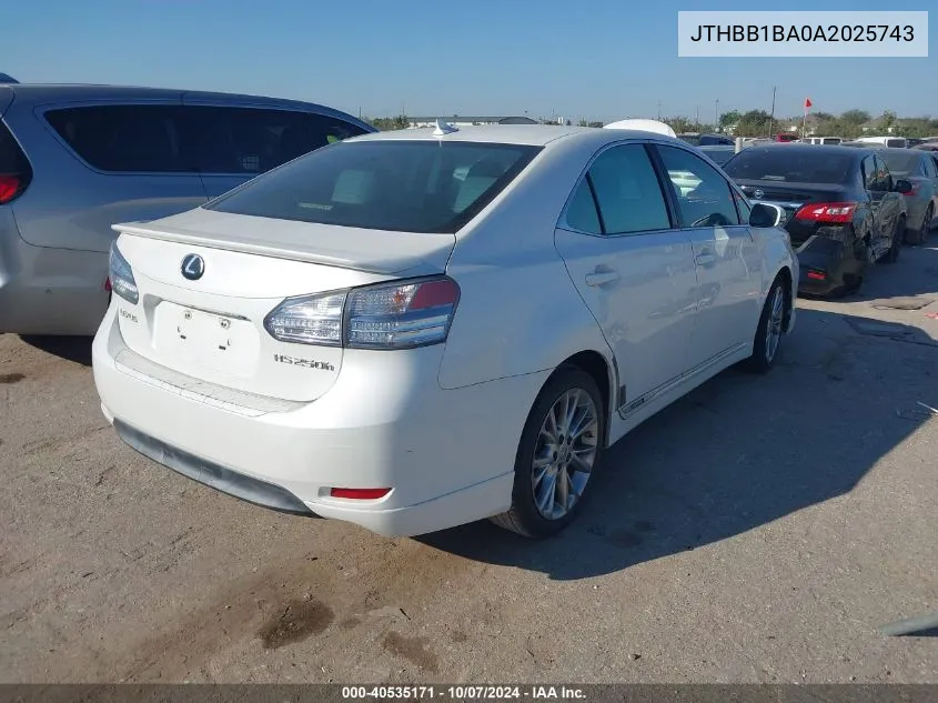 2010 Lexus Hs 250H VIN: JTHBB1BA0A2025743 Lot: 40535171